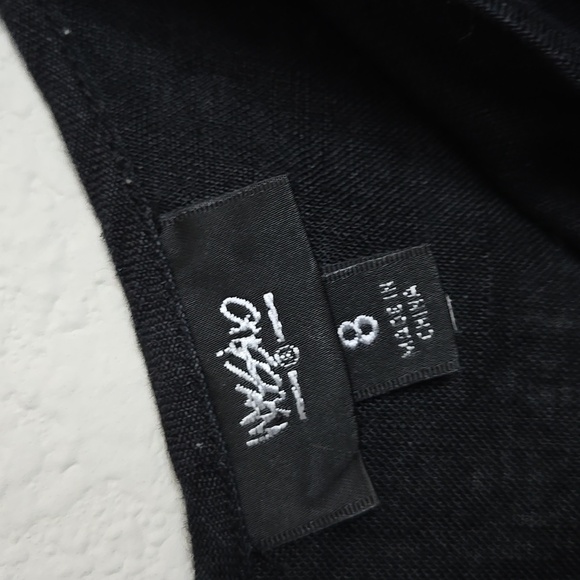 Linen Maxi Dress Black Deep V-Neck Y2K Minimalist - Picture 4 of 10